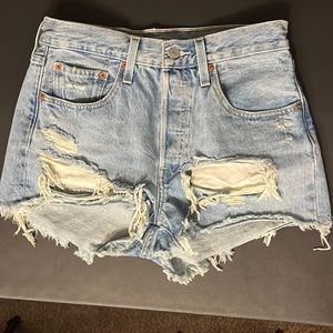 Levi's 501 Fault Line High Rise Blue Distressed Denim Shorts